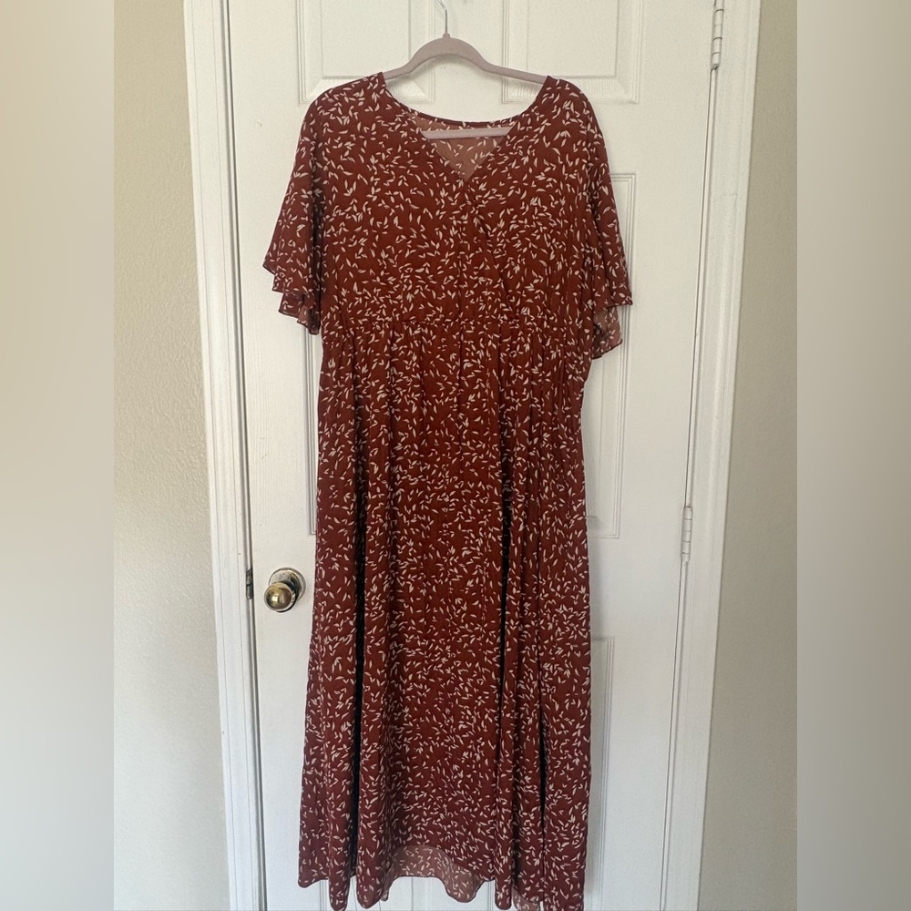 SHEIN Rust Floral Maxi  Dress
